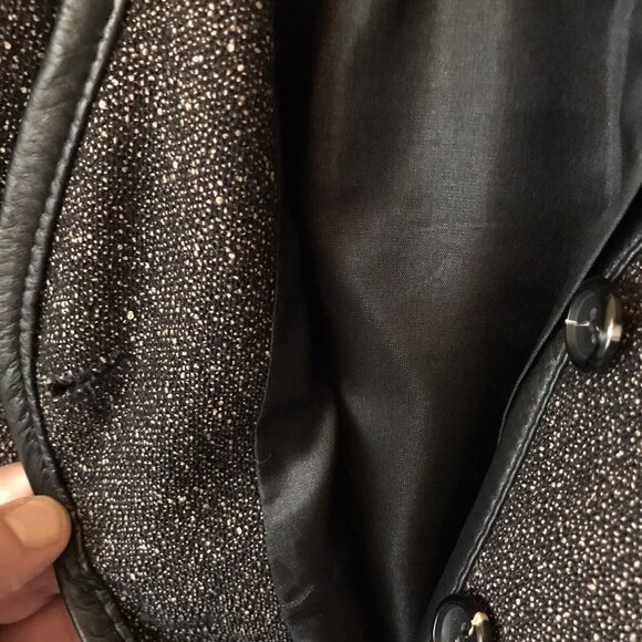 Vtg Pendleton Petite Size 8 Black Wool Blend Tweed Jacket Blazer Leather Trim - Picture 5 of 6